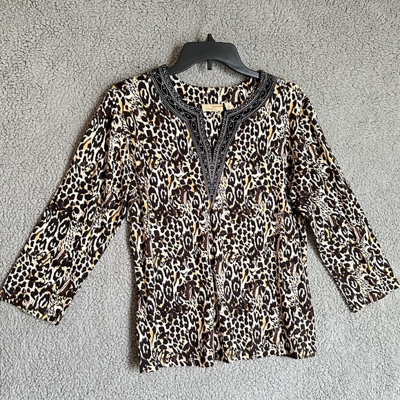 Choices Leopard Print with Black Trim Women’s Top - Picture 1 of 9